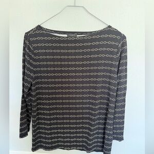 ANN TAYLOR FACTORY 3/4 SLEEVE BOATNECK‎ Pullover Small Black Chain Link Pattern